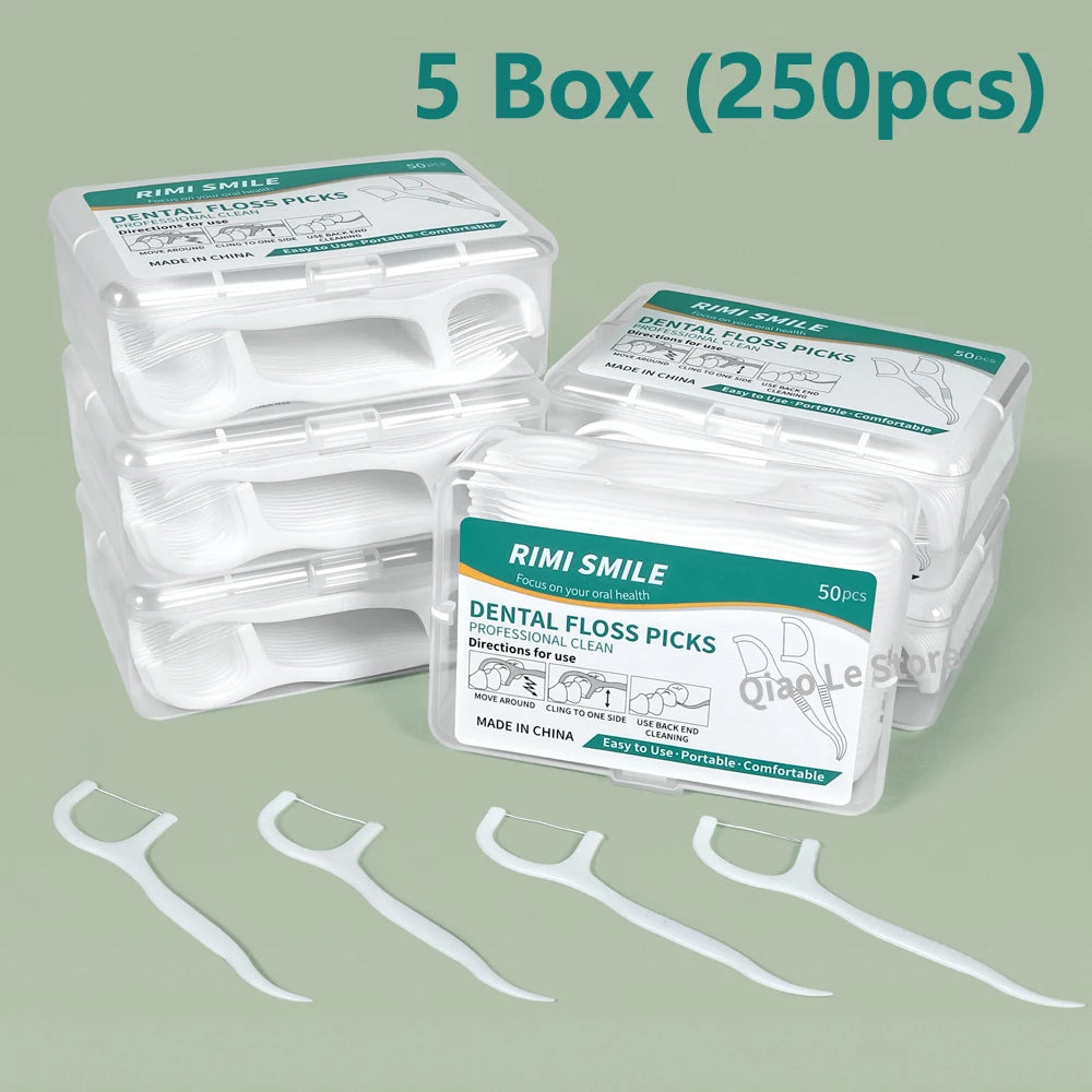 Disposable Dental Floss Picks with Portable Case — 50 Picks per Box
