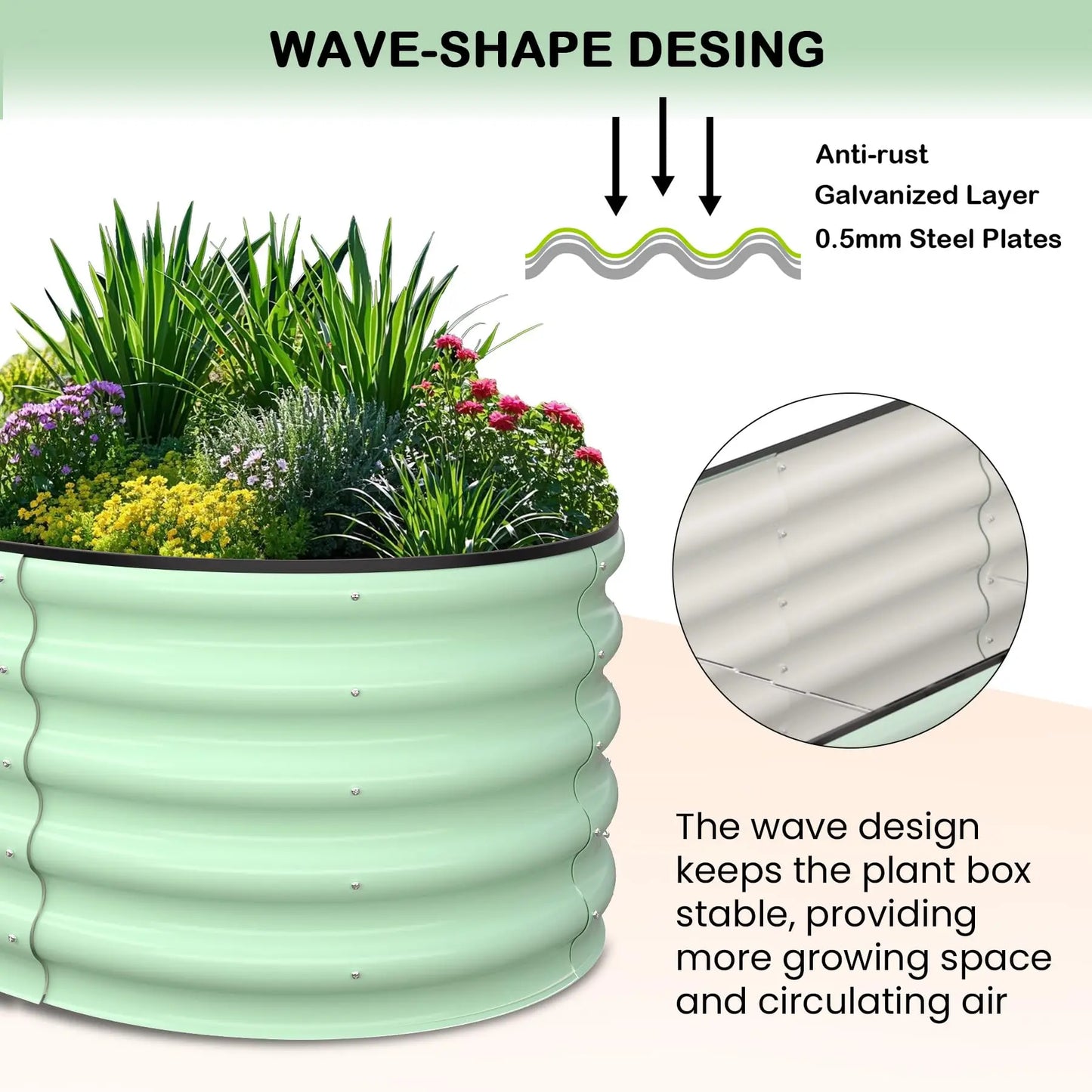 2-Pack Oval Galvanized Steel Raised Garden Bed – Anti-Rust Metal Planter Box for Vegetables, Herbs & Flowers - Flexivo