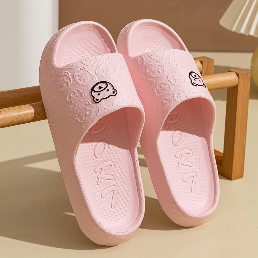 Little Bear Print Indoor Slides, Non-Slip Casual Slippers