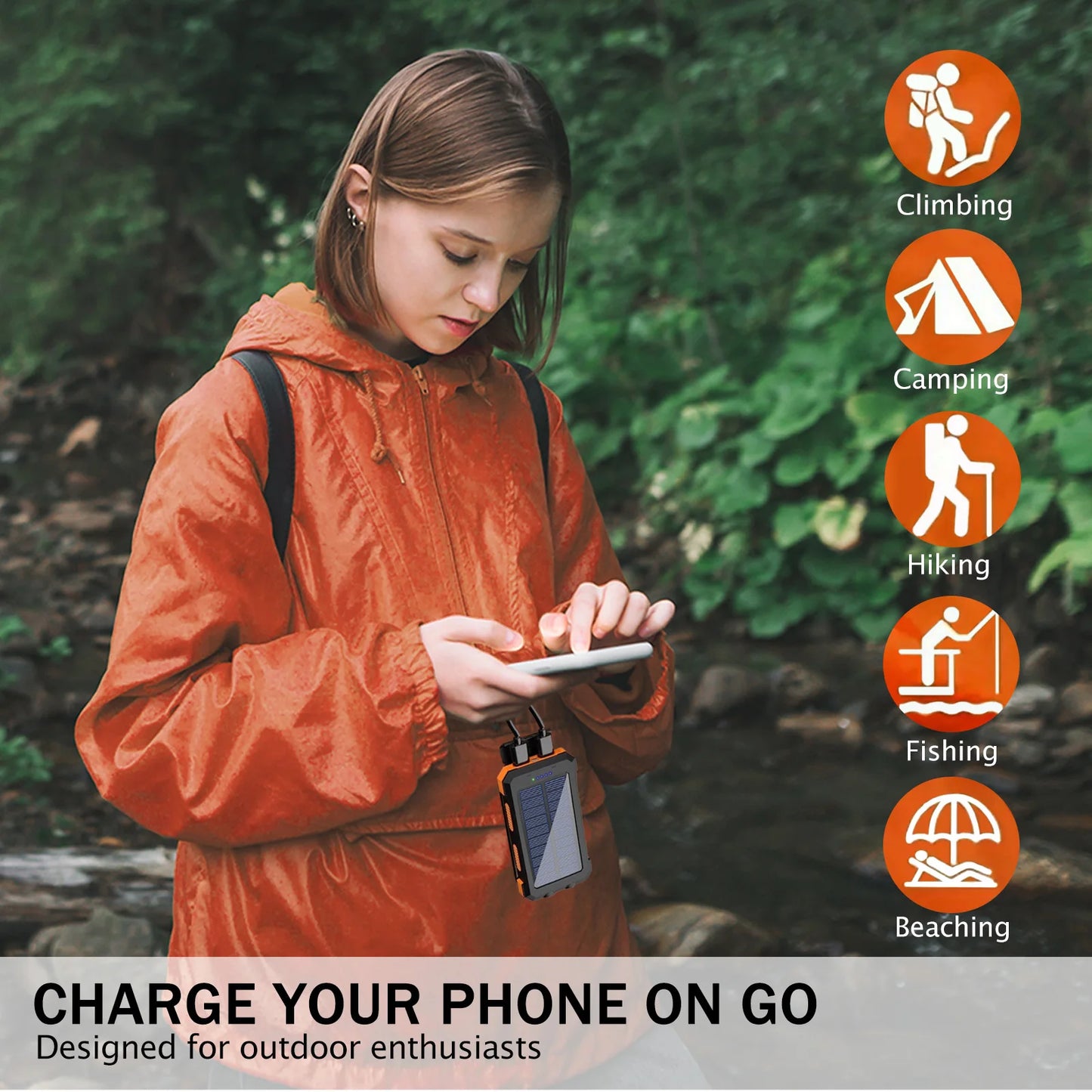 20000mAh Solar Power Bank - Waterproof Portable Charger with Dual USB Ports & LED Flashlight