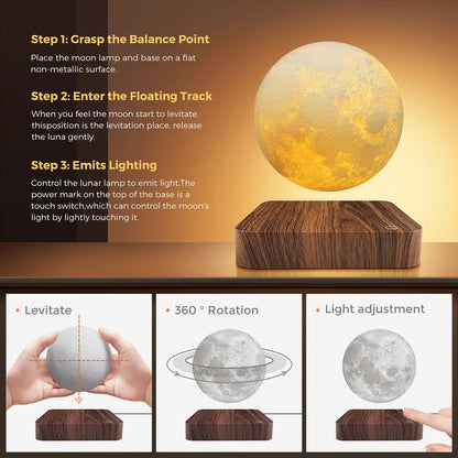 Magnetic Levitating Moon Lamp with Wooden Base