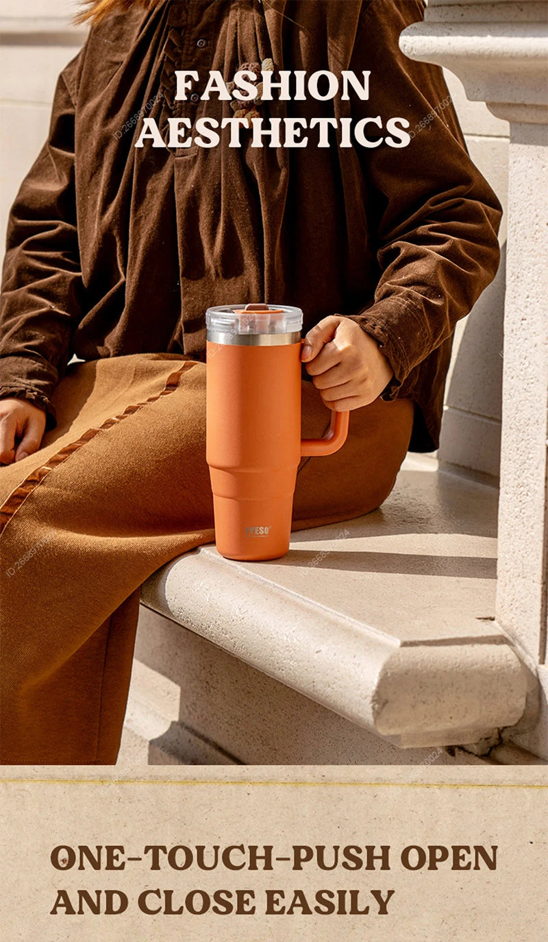 Vacuum Insulated Travel Mug with Straw & Handle for Ultimate Convenience - Flexivo