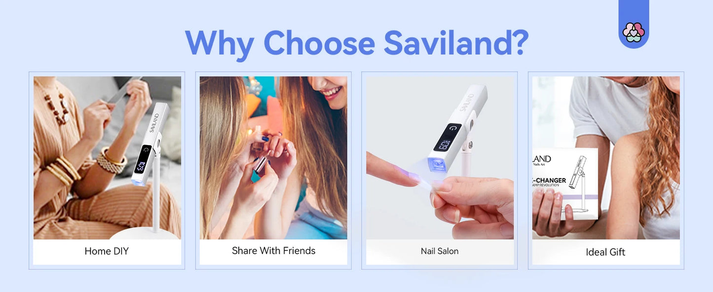 SAVILAND Rechargeable UV LED Nail Lamp - Portable Mini Nail Dryer with Magnetic Stand & LCD Timer
