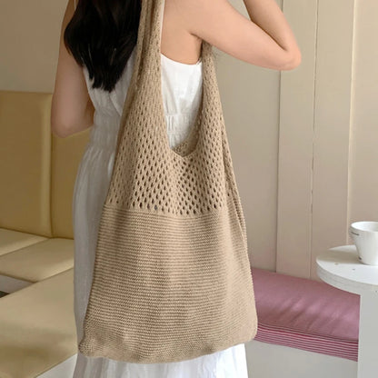 Crochet Tote Bag - Handwoven Hollow Knit Handbag for Women