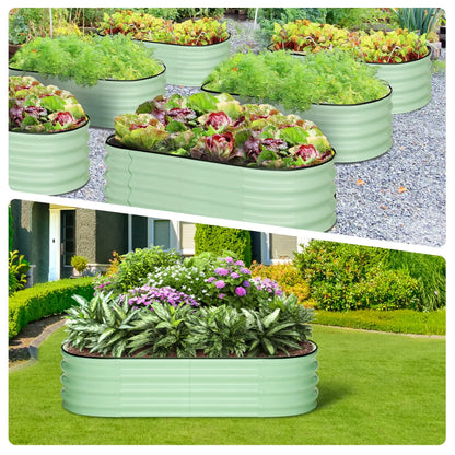 2-Pack Oval Galvanized Steel Raised Garden Bed – Anti-Rust Metal Planter Box for Vegetables, Herbs & Flowers - Flexivo