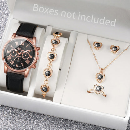 Women's Quartz Watch & Heart Jewelry Set