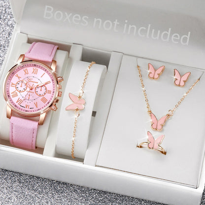 Women's Quartz Watch & Heart Jewelry Set