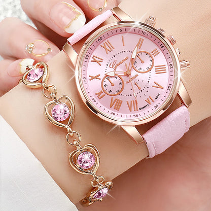 Women's Quartz Watch & Heart Jewelry Set