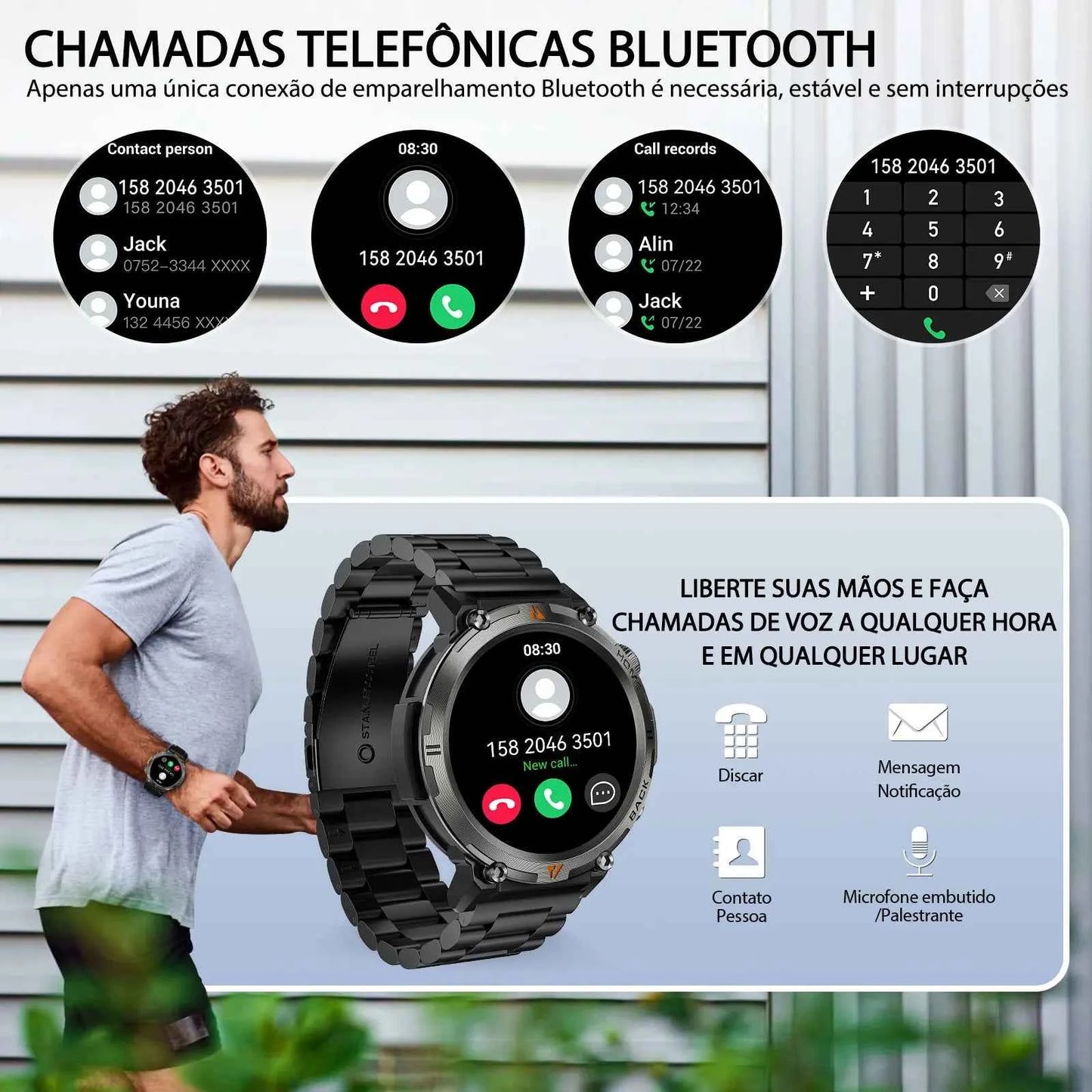 KE3 Military Smart Watch with Bluetooth Calls, Health Monitor, and LED Flashlight for Men - Flexivo