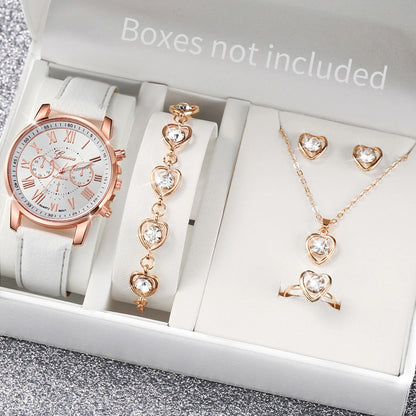 Women's Quartz Watch & Heart Jewelry Set