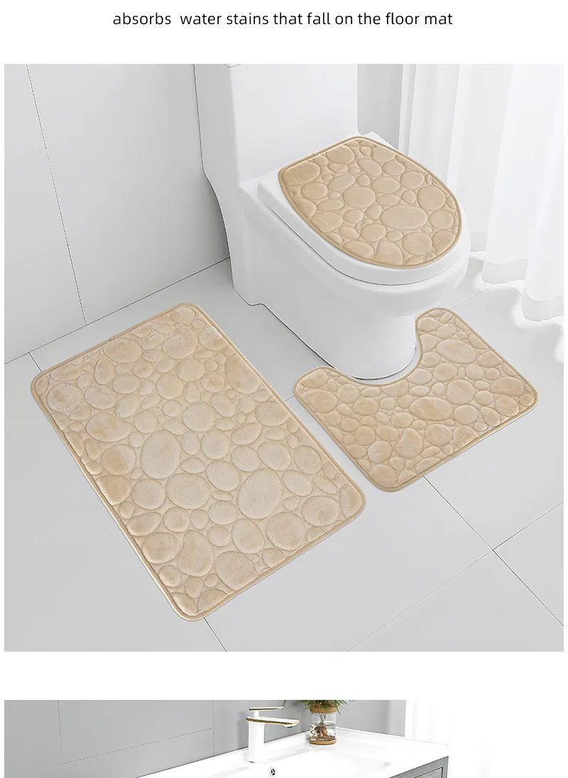 Microfiber Bathroom Mat Set — Non-Slip, Water-Absorbent (3 Pcs)