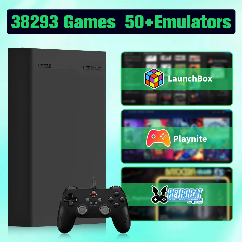 Retro Gaming External Hard Drive — 500GB, 38,000+ Games, 50+ Emulators (PS3/PS2/Switch/Xbox/Wii) - Flexivo