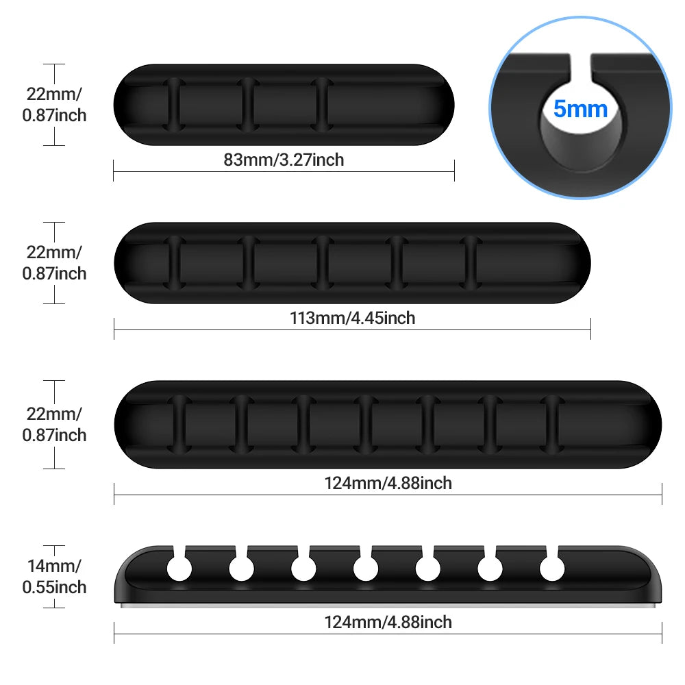 Adhesive Cable Organizer with 3, 5 or 7 Slots