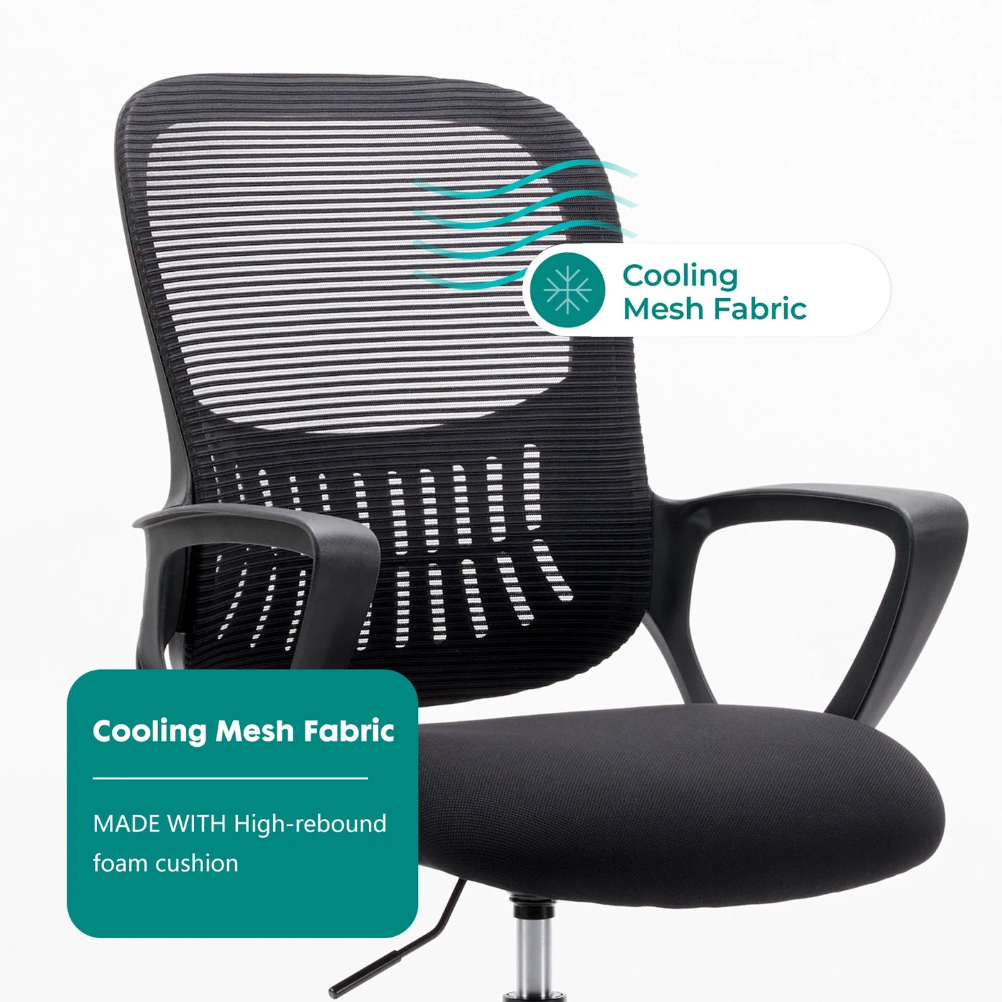 Ergonomic Mesh Office Chair, No Headrest, Adjustable Height & Armrests