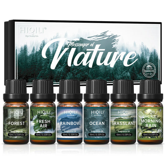 HIQILI Nature-Inspired Fragrance Oil Set - 6 Premium Scents for Aromatherapy, Diffusers, Humidifiers & Candles (10ml)