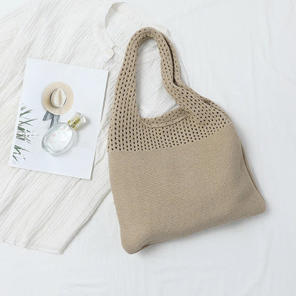 Crochet Tote Bag - Handwoven Hollow Knit Handbag for Women
