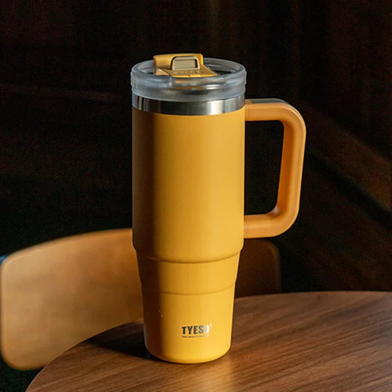 TYESO Vacuum Insulated Travel Mug with Handle & Straw - 900ml & 1200ml