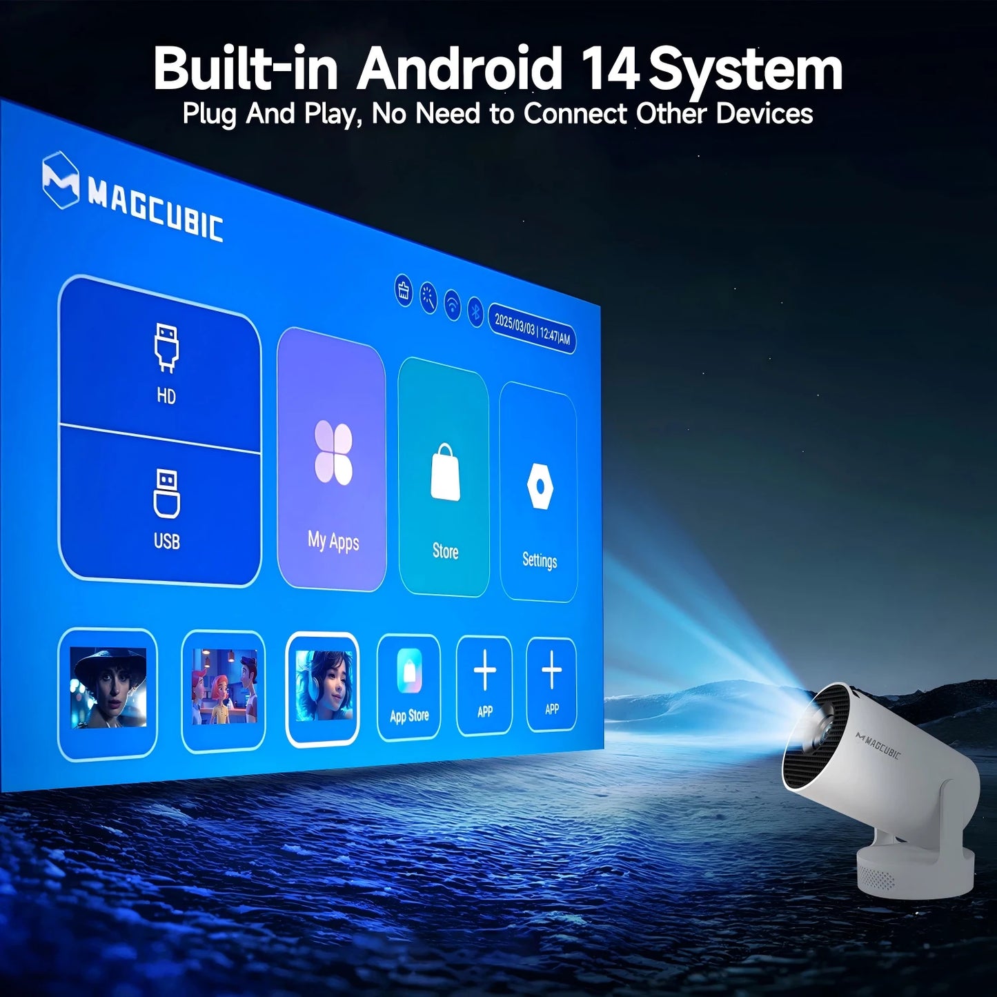 Magcubic HY300 Pro+ Mini Projector — Android 14, WiFi 6, 8000 Lumens