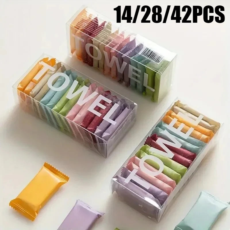 Disposable Compressed Towels - Thick Cotton Face & Beauty Cleansing Towels for Travel (14/28/42 Pack)