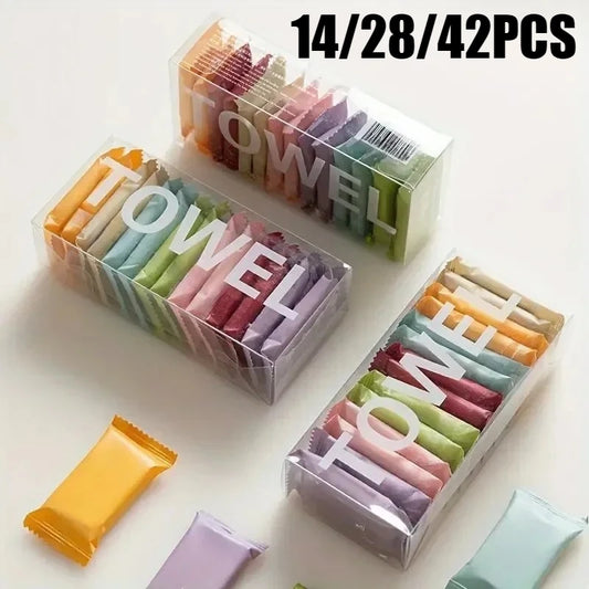Disposable Compressed Towels - Thick Cotton Face & Beauty Cleansing Towels for Travel (14/28/42 Pack)