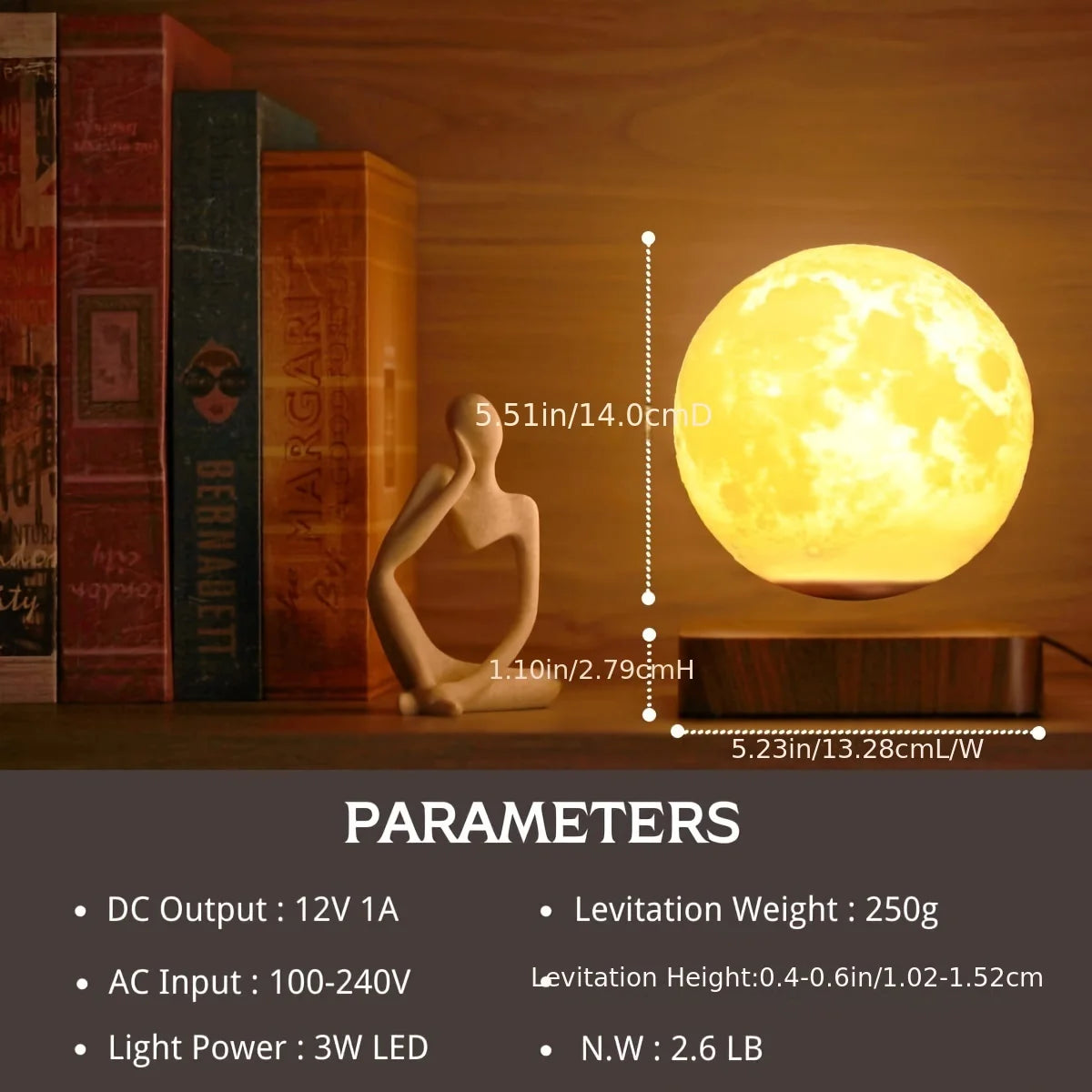 Magnetic Levitating Moon Lamp with Wooden Base