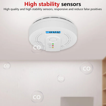 Digital Carbon Monoxide Detector with LED Display & Sound Alarm - Battery Powered CO Monitor