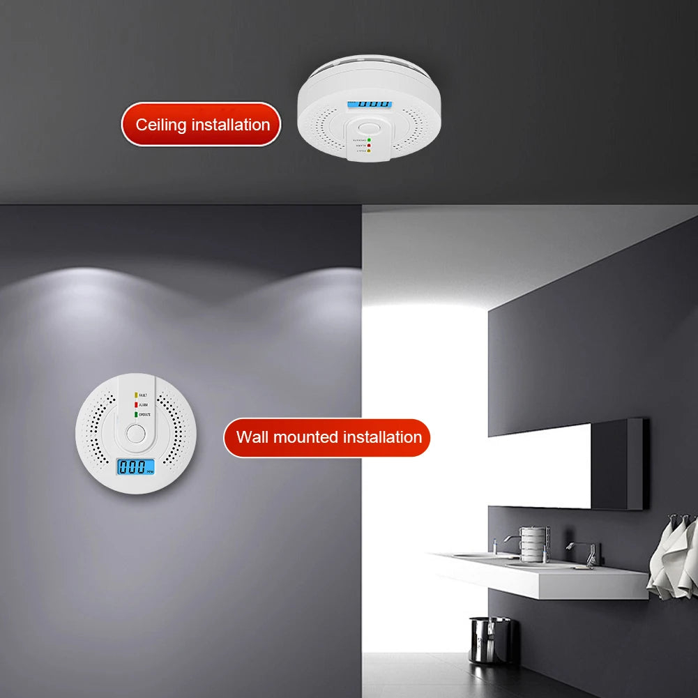 Digital Carbon Monoxide Detector with LED Display & Sound Alarm - Battery Powered CO Monitor
