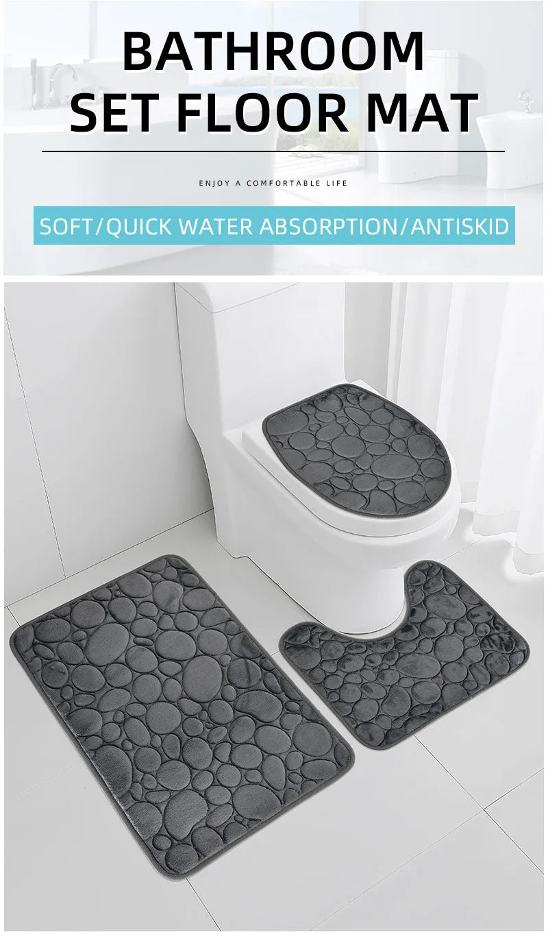 Microfiber Bathroom Mat Set — Non-Slip, Water-Absorbent (3 Pcs)