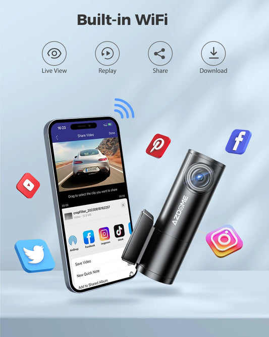 AZDOME M300 Dash Cam 1296P WiFi with Night Vision & Parking Monitor