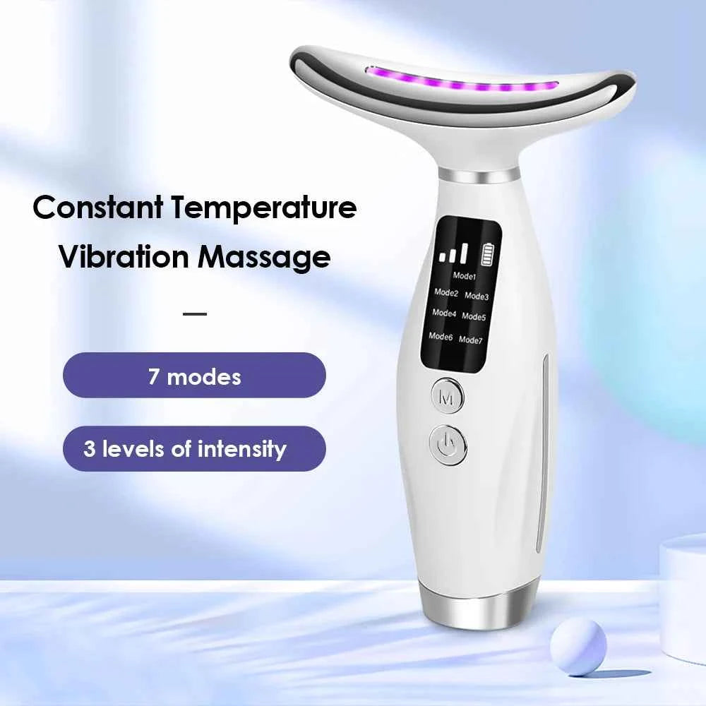 7-Color LED Beauty Device for Neck & Face – Vibration Massage, Skin Tightening & Lifting Tool - Flexivo