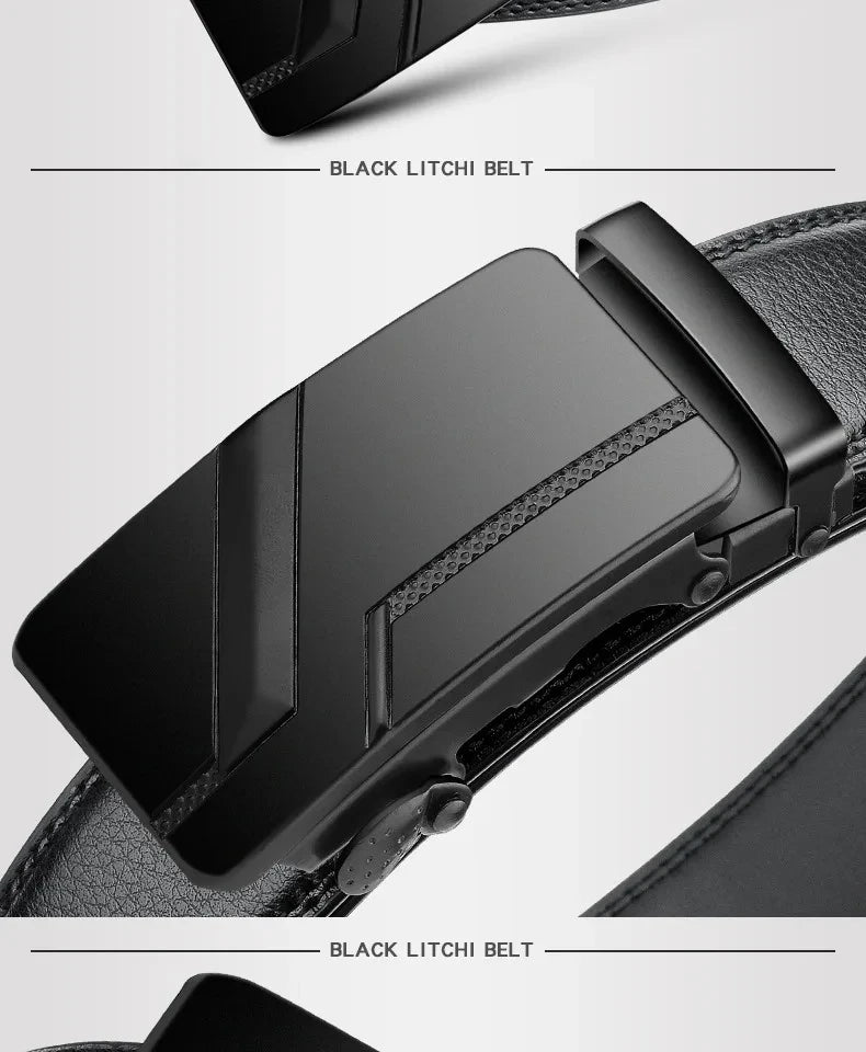 Men's Black PU Belt with Automatic Buckle