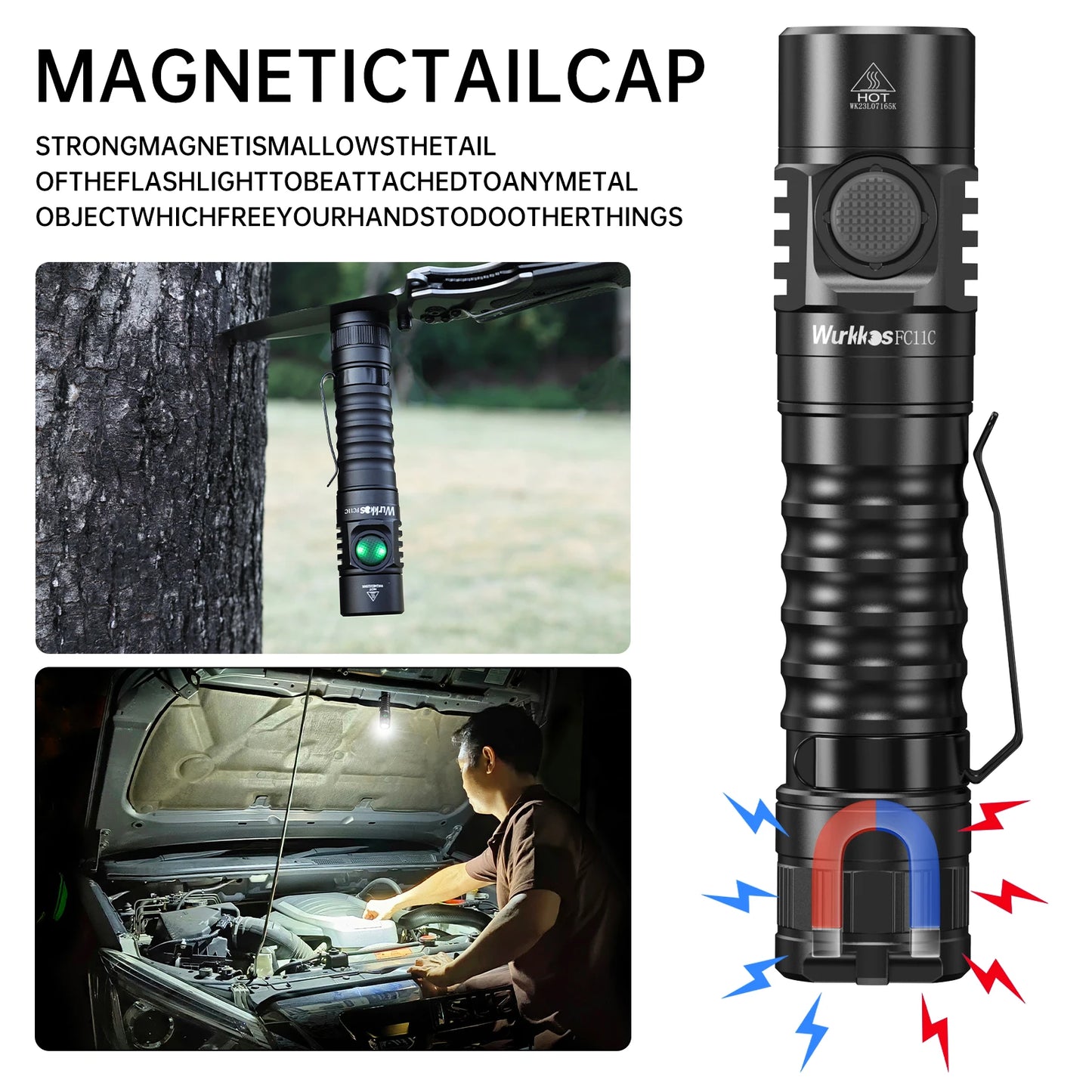 Wurkkos FC11C 519A EDC Flashlight — USB-C Rechargeable, IP68, Magnetic Tail