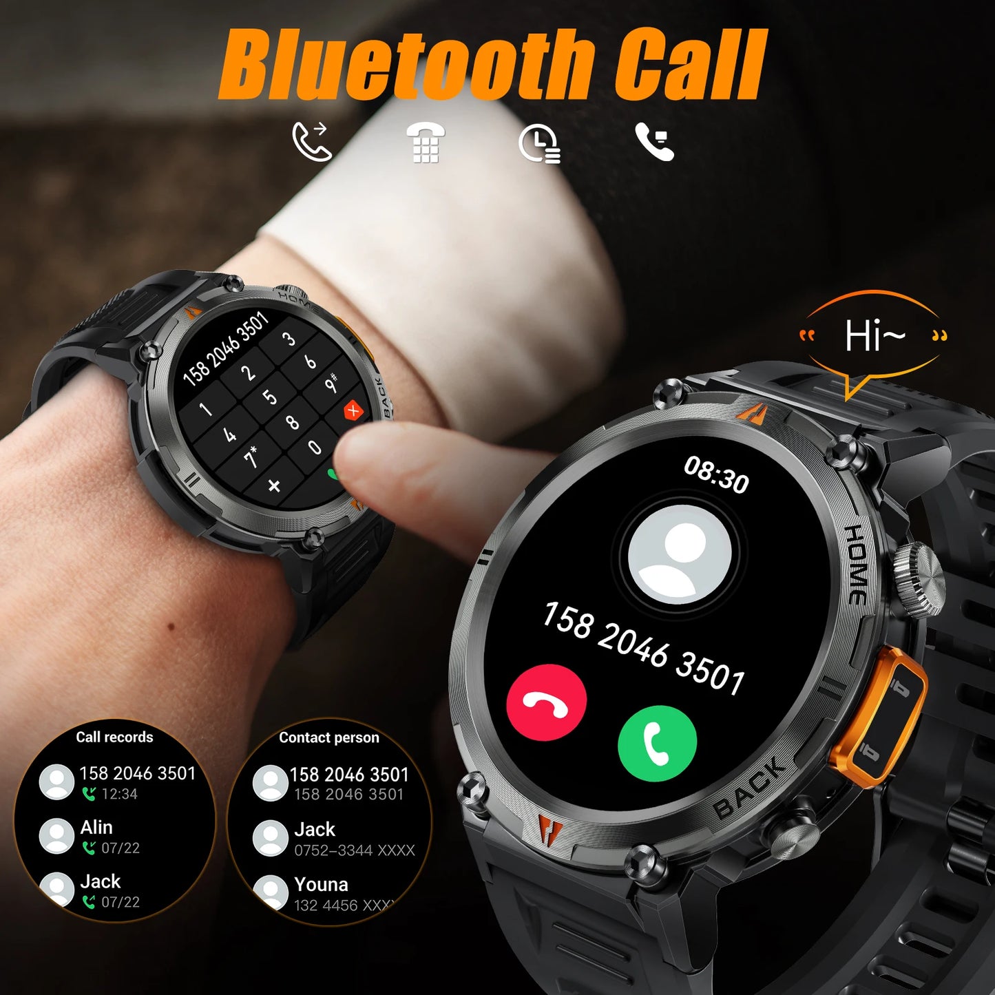 EIGIIS KE3 Bluetooth Call Smartwatch - Full Touch Screen with Heart Rate Monitor & Flashlight