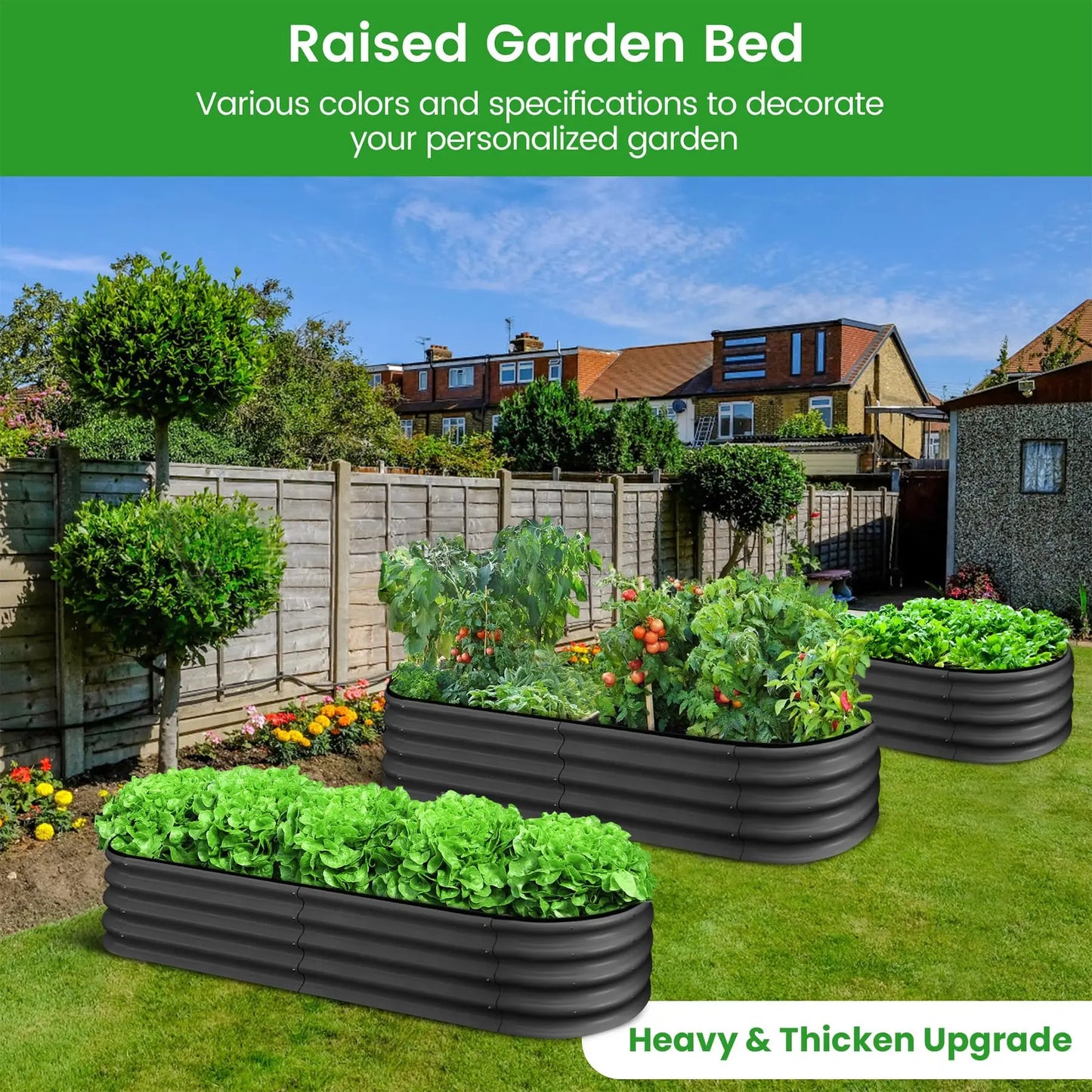 2-Pack Oval Galvanized Steel Raised Garden Bed – Anti-Rust Metal Planter Box for Vegetables, Herbs & Flowers - Flexivo