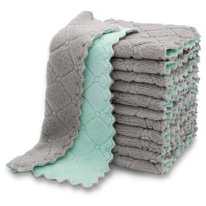 10-Piece Microfiber Kitchen Dish Towels - Super Absorbent Coral Velvet Non-Stick Oil Cleaning Cloths