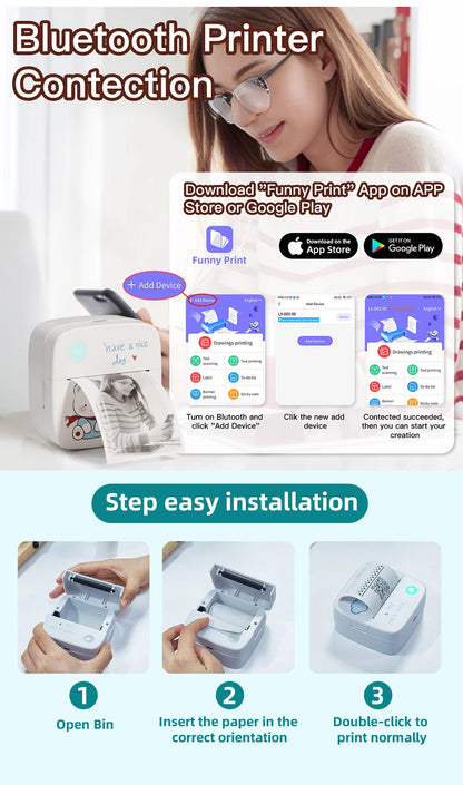 Mini Bluetooth Label Printer – 57mm Thermal, 1200mAh, No Ink Needed