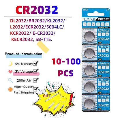 CR2032 Lithium Button Cell Batteries - 3V Coin Battery for Car Keys, Watches & Electronics