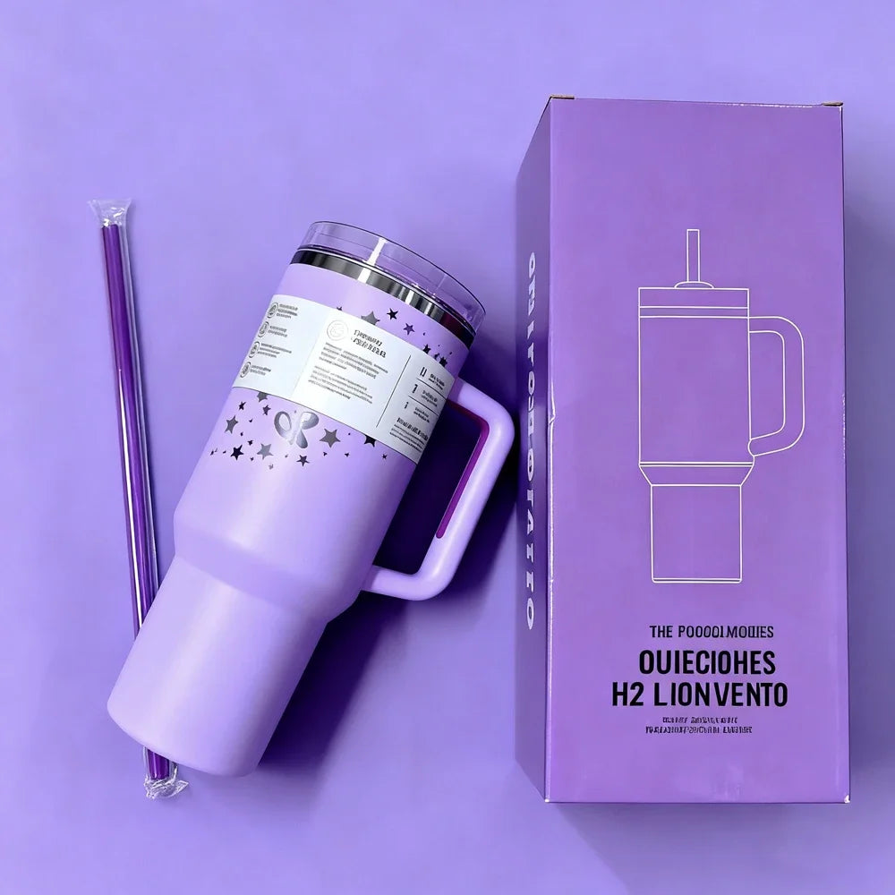 40oz Stainless Steel Insulated Travel Mug with Handle & Straw Lid