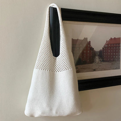 Crochet Tote Bag - Handwoven Hollow Knit Handbag for Women