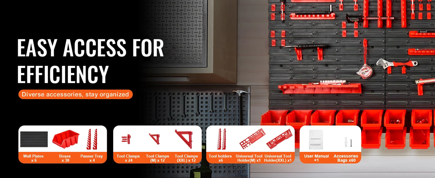 Wall Mounted Storage Bins - 30/48 Piece Parts Organizer Rack with Panels & Hooks for Garage Workshop