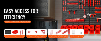 Wall Mounted Storage Bins - 30/48 Piece Parts Organizer Rack with Panels & Hooks for Garage Workshop