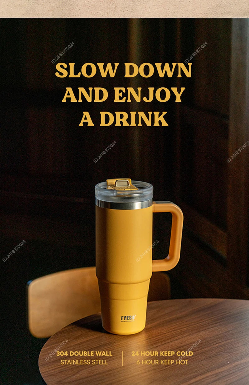 Vacuum Insulated Travel Mug with Straw & Handle for Ultimate Convenience - Flexivo