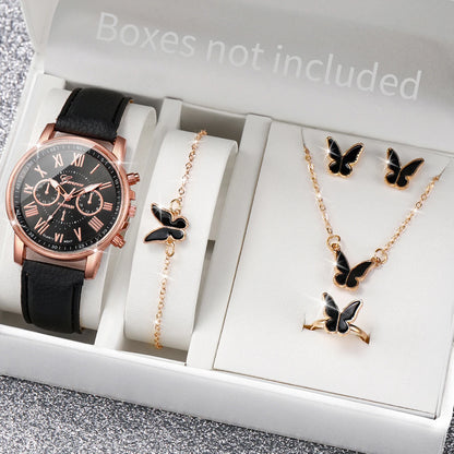 Women's Quartz Watch & Heart Jewelry Set