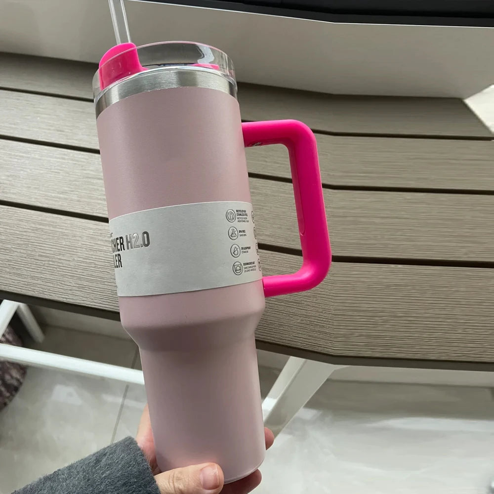 40oz Stainless Steel Insulated Travel Mug with Handle & Straw Lid