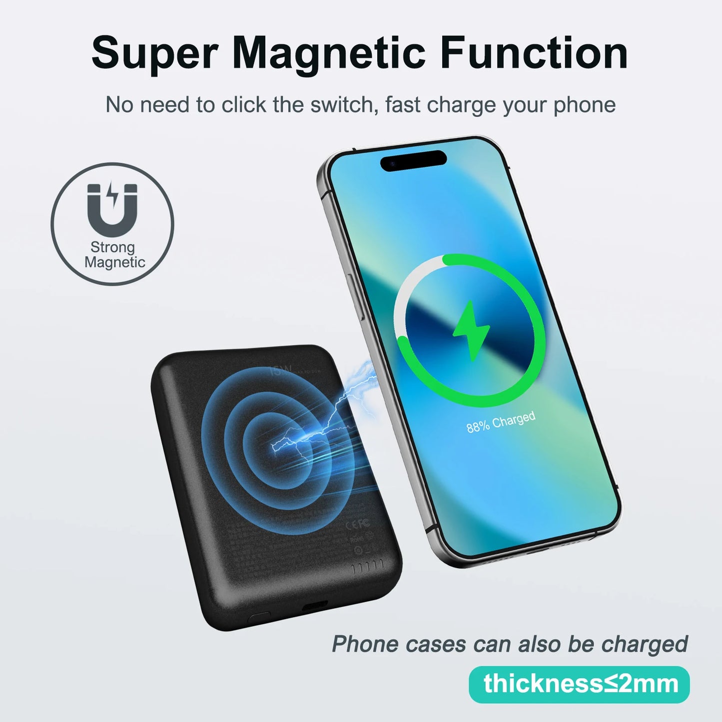 5000mAh Magnetic Wireless Power Bank - 20W Fast Charging Portable Charger for iPhone 16/15/14/13/12