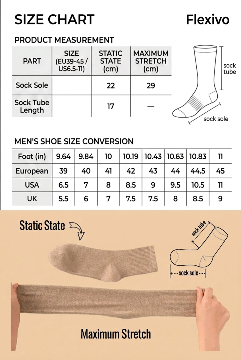 Original images combined with the size chart above the stretch photo