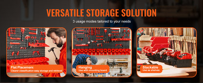 Wall Mounted Storage Bins - 30/48 Piece Parts Organizer Rack with Panels & Hooks for Garage Workshop